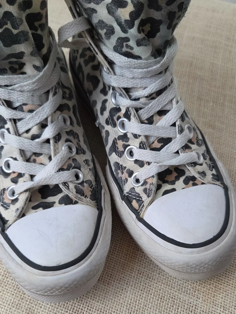 Converse Platform High Top Chuck Taylors in Leopard Print Black, Cream